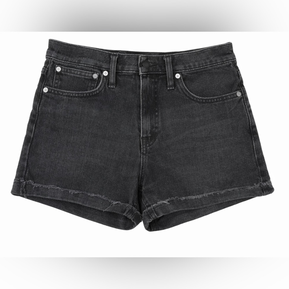 Madewell Black Denim Shorts Raw Hem High Rise Classic Summer Shorts Size 26